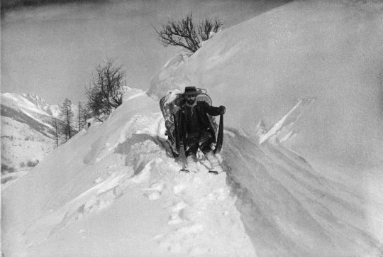 Foto Holztransport mit Schlitten