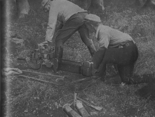 Foto Anwerfen des Motors der Kettensäge