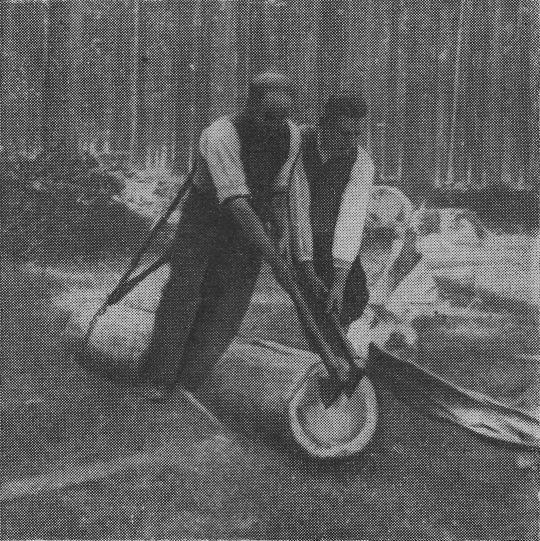 Foto "Rücken mit Schulterzeug, Kette und Axt"