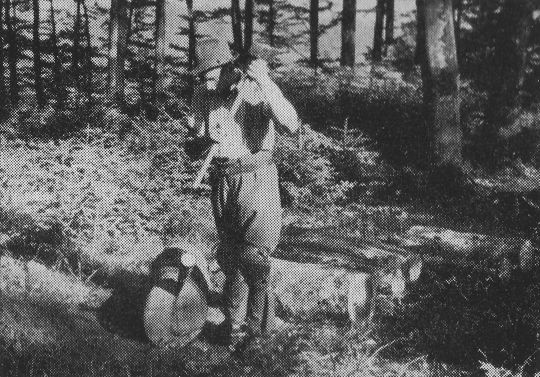 Foto Spalten mit den Spalthammer und Keilen