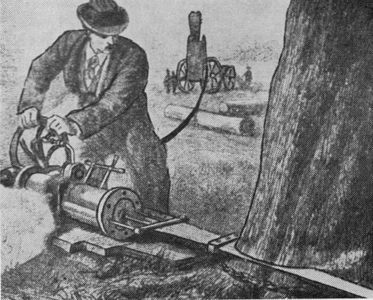 Foto "Erste mit Dampf betriebene Säge des Engländers Ransome (1878)