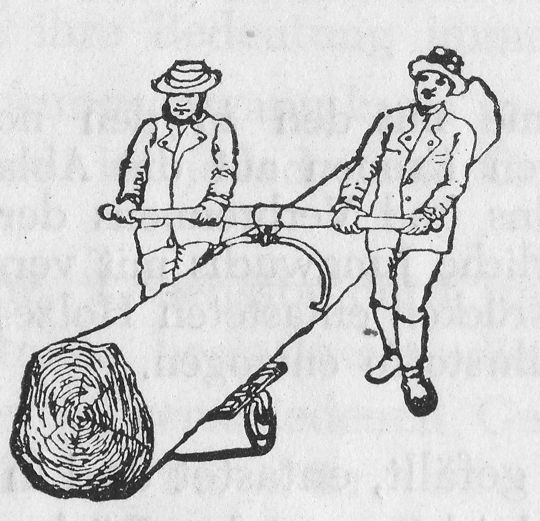 Foto "Balkenträger in Verbindung mit Rolle für Transport von Rundholz"