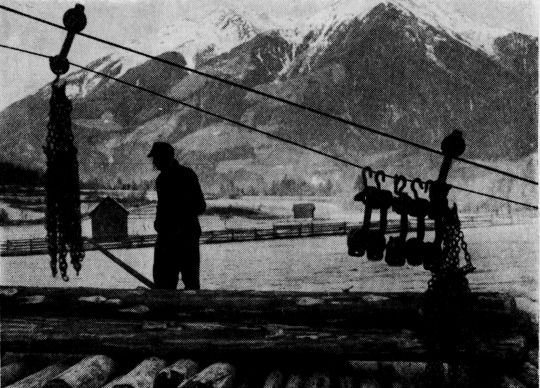 Foto "Rückfahrt der Leergehänge bei einer kärntnerischen Serienseilbahn."