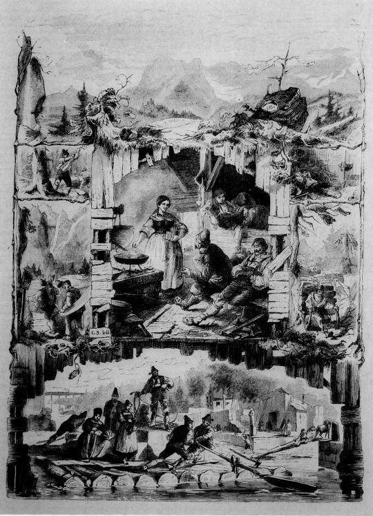 Foto "Romantisierende Darstellung des naturverbundenen Lebens der Holzknechte..."