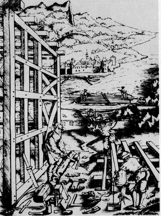 Foto "Die Darstellung des Skeletts eines Fachwerkbaus, eines Floßes ..."