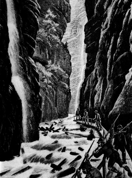 Foto "Triftarbeiter bei ihrer gefährlichen Arbeit. ..."