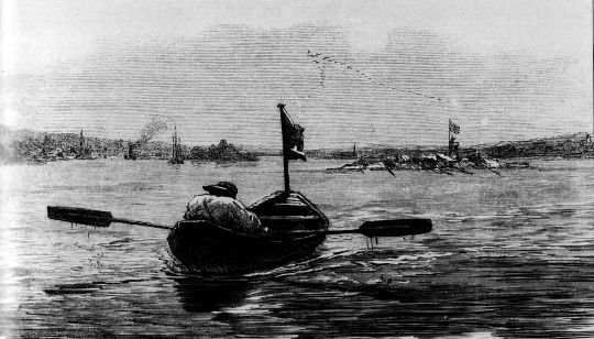 Foto "Im Nachten rudert der Wahrschauer dem Floß voraus..."