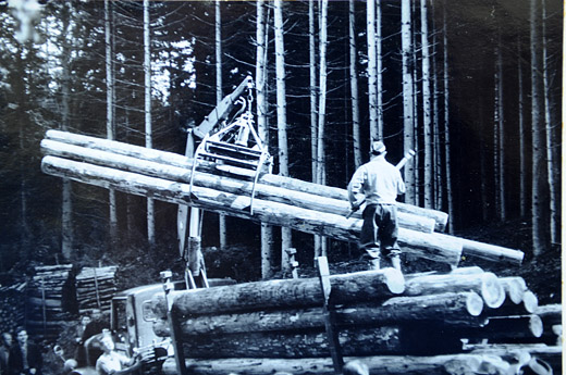 Foto Verladen von Trämel mit Kran